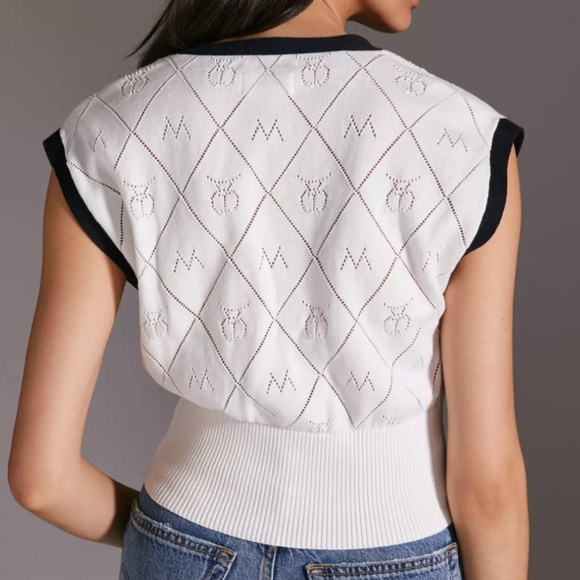 Anthropologie Maeve Violette Icon Logo Vest | Black & White | Size Small | NWT - Picture 3 of 16